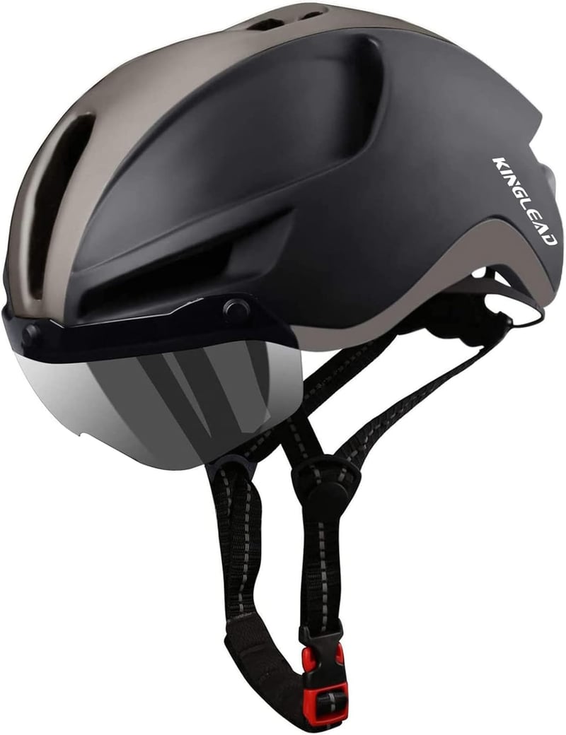 KINGLEAD Kerékpáros Sisak Levehető Mágneses Napellenzővel - USB Világítás, Mosható Bélés, 57-62cm, Unisex MTB Bukósisak - Black-Titan