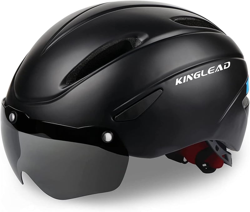 KINGLEAD kerékpáros sisak napszemüveggel, könnyű, szellőző, állítható, mágneses - Black