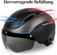 KINGLEAD kerékpáros sisak napszemüveggel, könnyű, szellőző, állítható, mágneses, uniszex (57-62cm) - black titanium 4