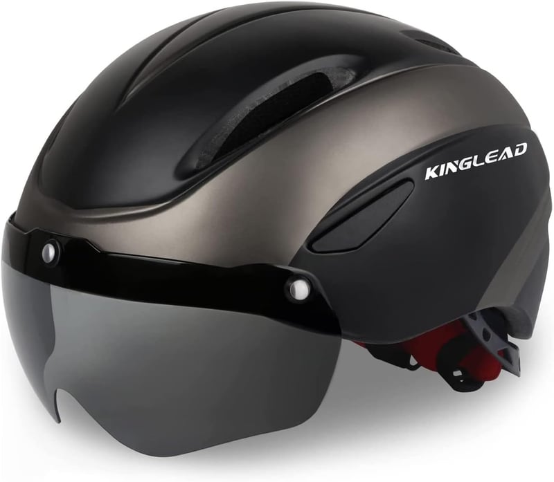 KINGLEAD kerékpáros sisak napszemüveggel, könnyű, szellőző, állítható, mágneses, uniszex (57-62cm) - black titanium