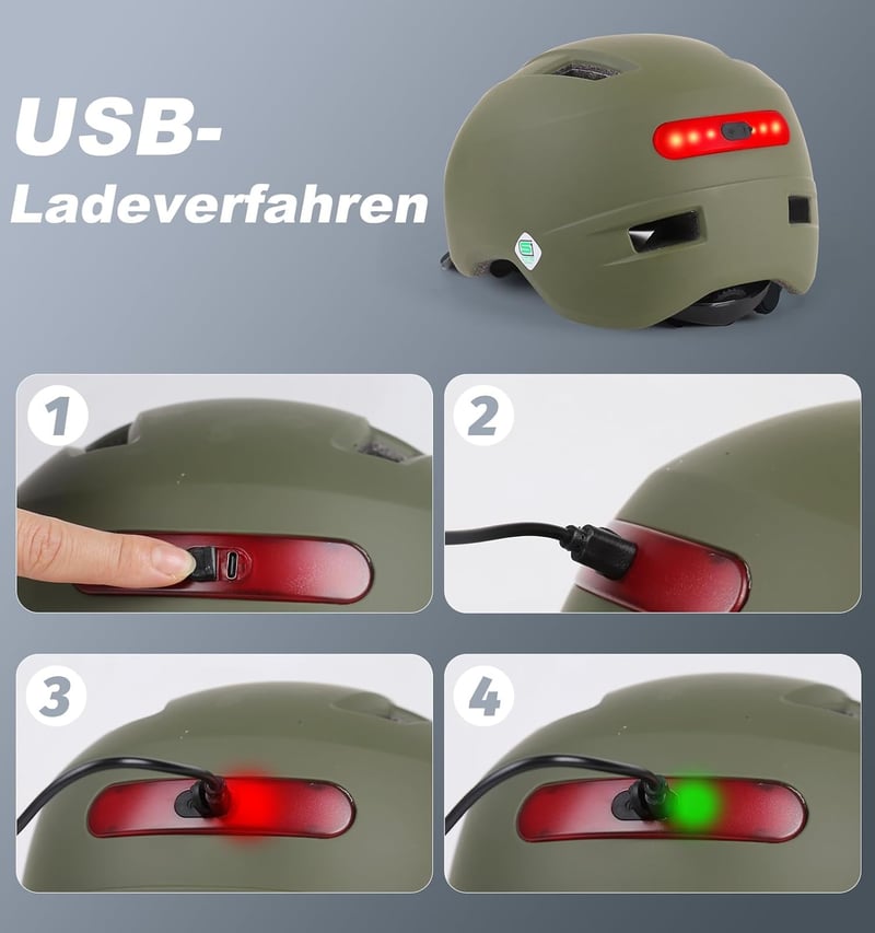 KINGLEAD Kerékpáros Sisak USB Tölthető Első-Hátsó Lámpával, 5 Világítási Mód, Könnyű Felnőtt Bukósisak Roller, E-Bike és Országúti Kerékpár 