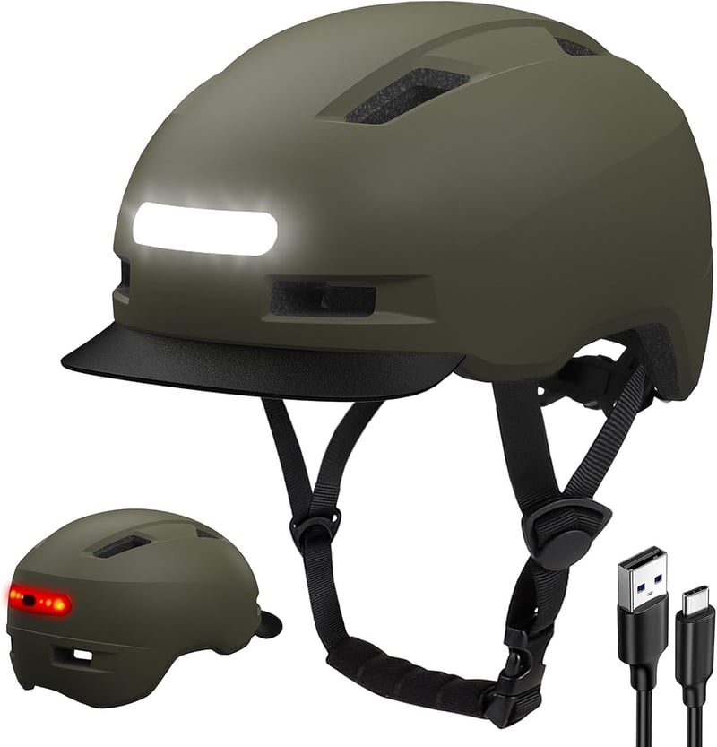 KINGLEAD Kerékpáros Sisak USB Tölthető Első-Hátsó Lámpával, 5 Világítási Mód, Könnyű Felnőtt Bukósisak Roller, E-Bike és Országúti Kerékpár 