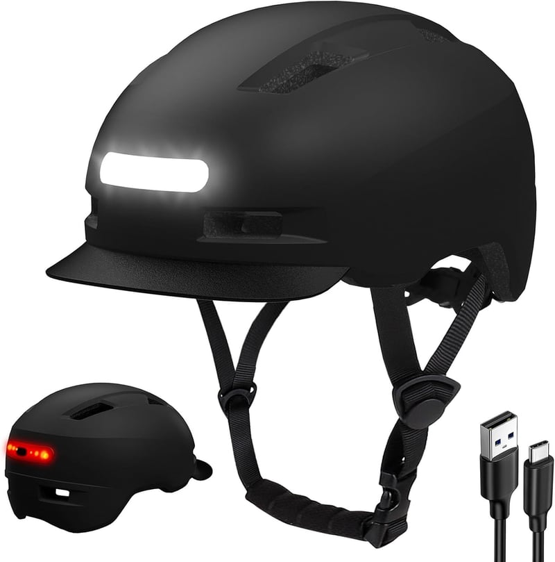 KINGLEAD Kerékpáros Sisak USB Tölthető Első-Hátsó Világítással, 5 Fénymód, Könnyű Unisex Bukósisak Roller, E-Bike és Országúti Kerékpár Hasz