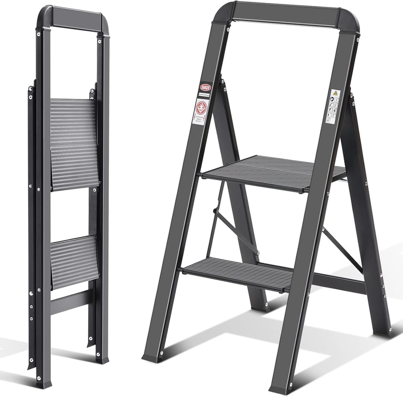 KINGRACK 2 lépcsős alumínium összecsukható létra korláttal 150 kg terhelhetőség