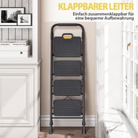 KINGRACK Scăunel pliabil cu 4 trepte, capacitate de 360 kg, trepte late antiderapante, cu mâner, negru, pentru bucătărie și uz casnic 7