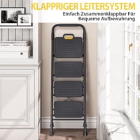KINGRACK Scăunel pliabil cu 4 trepte, capacitate de 360 kg, trepte late antiderapante, cu mâner, negru, pentru bucătărie și uz casnic 6