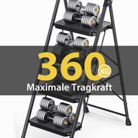 KINGRACK Scăunel pliabil cu 4 trepte, capacitate de 360 kg, trepte late antiderapante, cu mâner, negru, pentru bucătărie și uz casnic 4