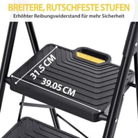 KINGRACK Scăunel pliabil cu 4 trepte, capacitate de 360 kg, trepte late antiderapante, cu mâner, negru, pentru bucătărie și uz casnic 2