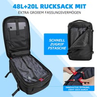 KINGSLONG 48L Vákuumos Utazó Hátizsák 17.3" Laptop Táska Repülőgép Kabin Méret Vízálló Fekete 4