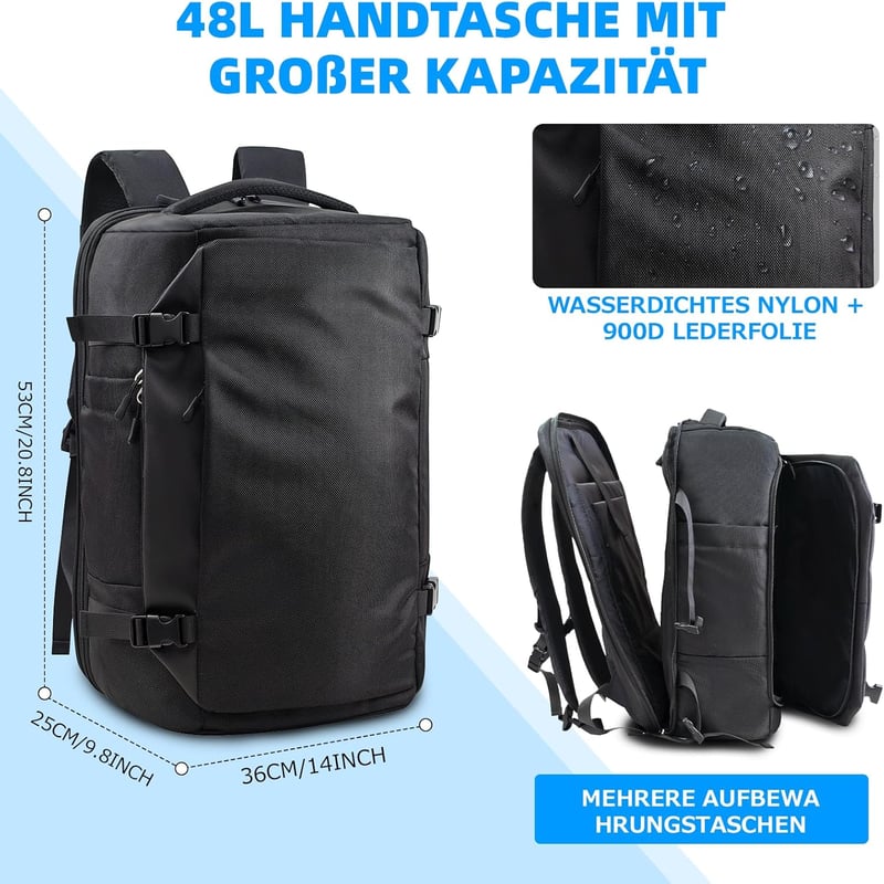 KINGSLONG 48L Vákuumos Utazó Hátizsák 17.3" Laptop Táska Repülőgép Kabin Méret Vízálló Fekete