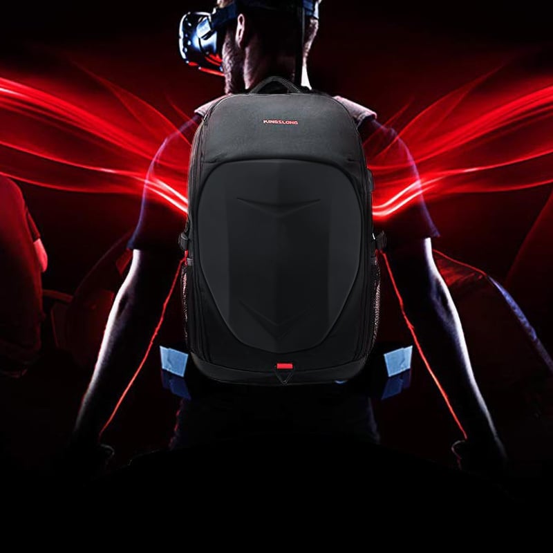KINGSLONG Vízálló Laptop Hátizsák 15-17,3" - Kemény Héjú Motoros Hátizsák USB Porttal, Gamer és Utazó Táska, Fekete