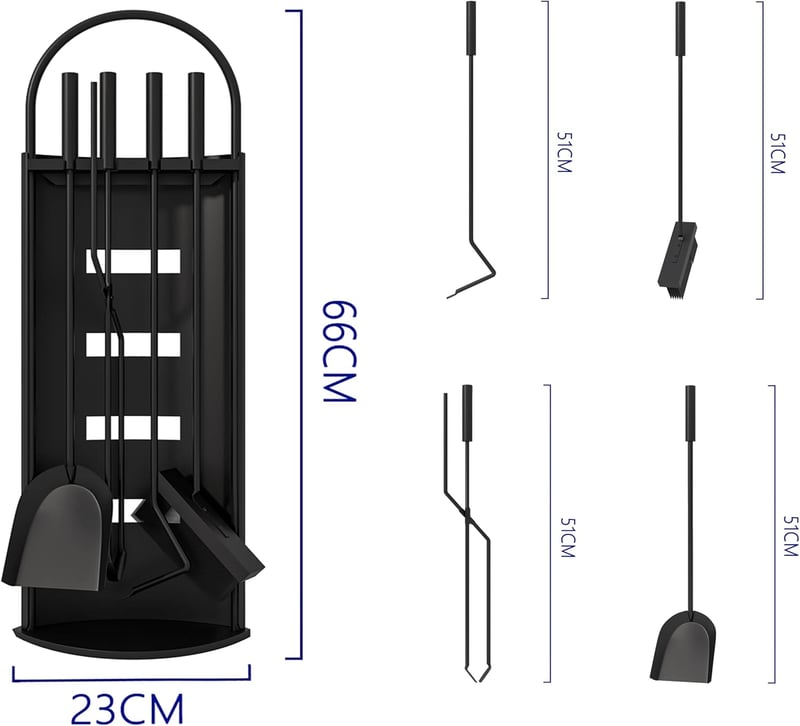 Kingson 5 részes kandalló kiegészítő szett fekete 66 cm
