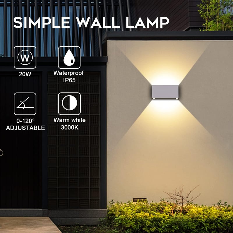 Kingwei 20W LED fali lámpa szürke, fel-le állítható, meleg fehér 3000K, IP65 vízálló