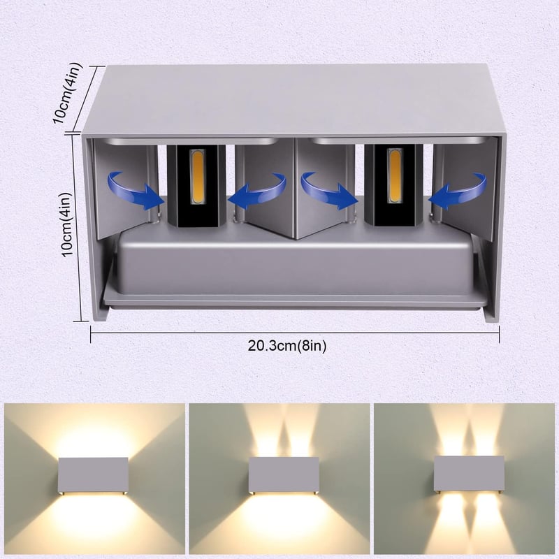 Kingwei 20W LED fali lámpa szürke, fel-le állítható, meleg fehér 3000K, IP65 vízálló