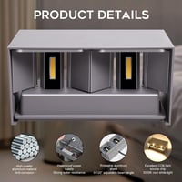 Kingwei 20W LED fali lámpa szürke, fel-le állítható, meleg fehér 3000K, IP65 vízálló 3