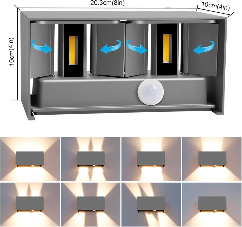 Kingwen 20W LED fali lámpa mozgásérzékelővel, IP65 vízálló, meleg fehér 3000K