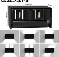 Kingwen 20W LED Kültéri Fali Lámpa Szett - 2db Fekete Alumínium Téglalap Alakú IP65 Vízálló Lámpatest, Állítható Fényszög, 6000K Hideg Fehér 2