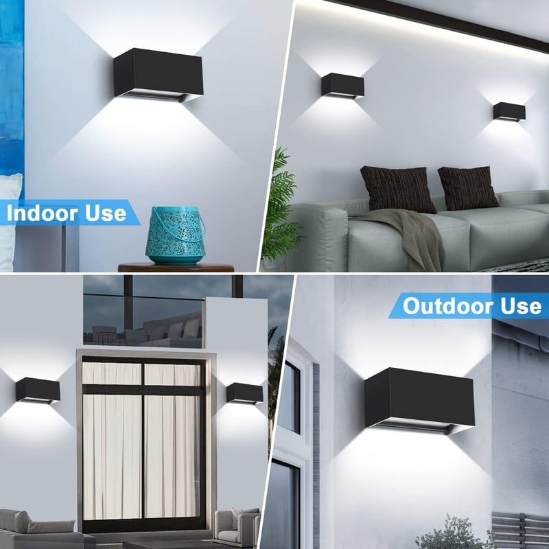Kingwen 20W LED Kültéri Fali Lámpa Szett - 2db Fekete Alumínium Téglalap Alakú IP65 Vízálló Lámpatest, Állítható Fényszög, 6000K Hideg Fehér