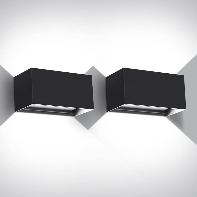 Kingwen 20W LED Kültéri Fali Lámpa Szett - 2db Fekete Alumínium Téglalap Alakú IP65 Vízálló Lámpatest, Állítható Fényszög, 6000K Hideg Fehér