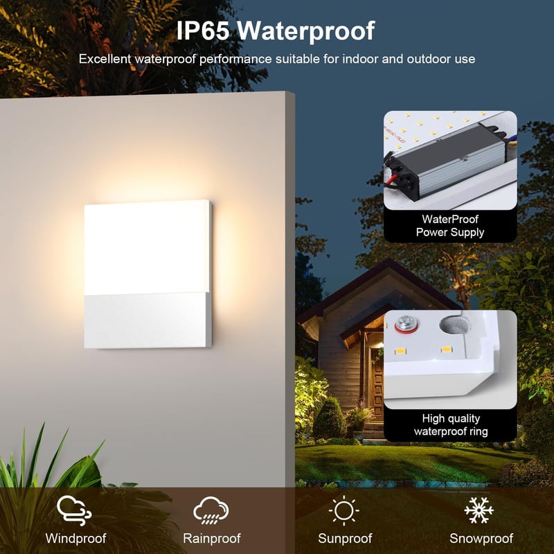 Kingwen 2db LED Fali Lámpa Kültéri Beltéri 15W Meleg Fehér IP65 Fekete