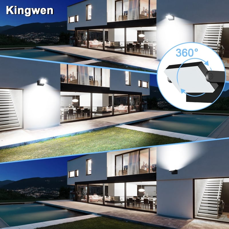 Kingwen 360° Forgatható LED Fali Lámpa 40W 3000lm - Fekete Kültéri-Beltéri Világítás IP65 Vízálló 6000K Hidegfehér Alumínium Modern Dizájn