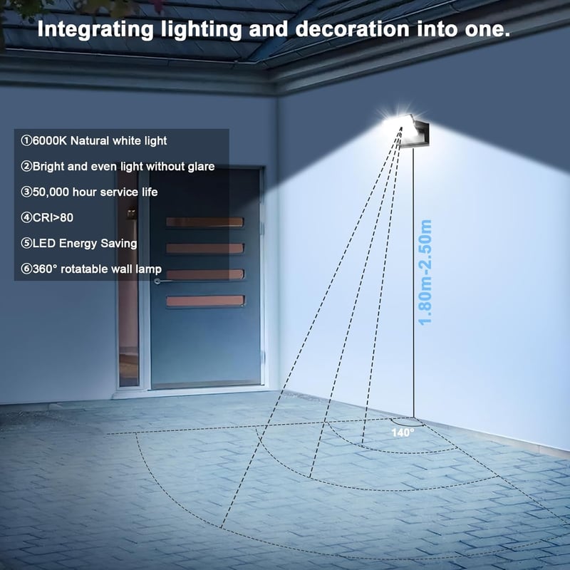 Kingwen 360° Forgatható LED Fali Lámpa 40W 3000lm - Fekete Kültéri-Beltéri Világítás IP65 Vízálló 6000K Hidegfehér Alumínium Modern Dizájn