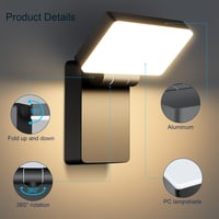 Kingwen 40W LED kültéri fali lámpa 3000K meleg fehér IP65 vízálló 180° összecsukható - 40w Black 3000k 6