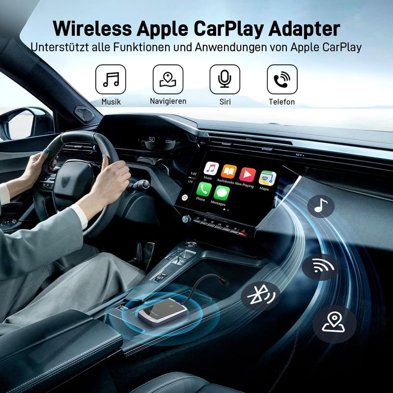 Kinhank Vezeték Nélküli CarPlay Adapter iPhone-hoz - Vezetékes Csatlakozás Átalakítása Wireless-re, BT5.2, 5.8G Wi-Fi, 2015+ Autókhoz, iOS 1
