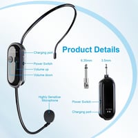 Kinizuxi UHF 2.4G Vezeték Nélküli Fejpántos Mikrofon 50m Hatótáv Újratölthető 6