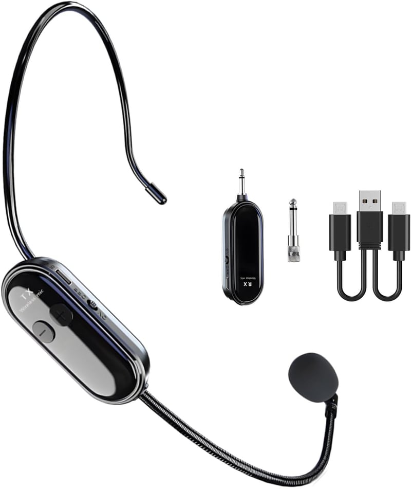 Kinizuxi UHF 2.4G Vezeték Nélküli Fejpántos Mikrofon 50m Hatótáv Újratölthető