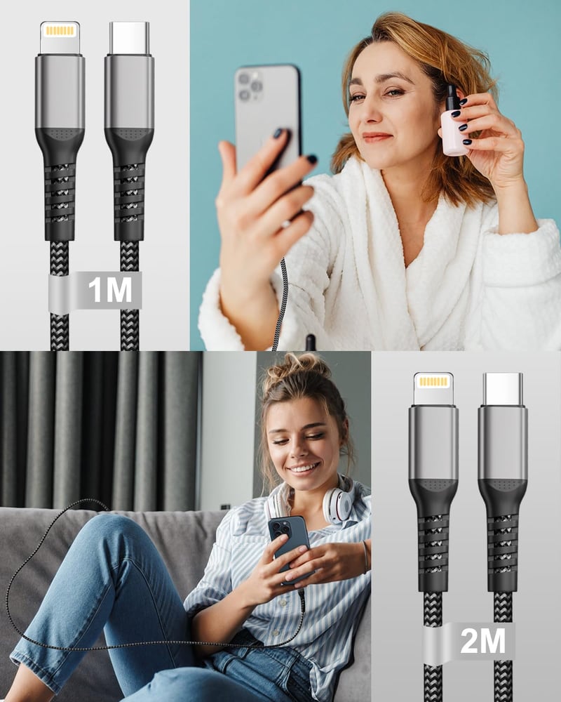 KINPEE USB-C to Lightning kábel 1m + 2m MFi tanúsított gyors töltés iPhone iPad