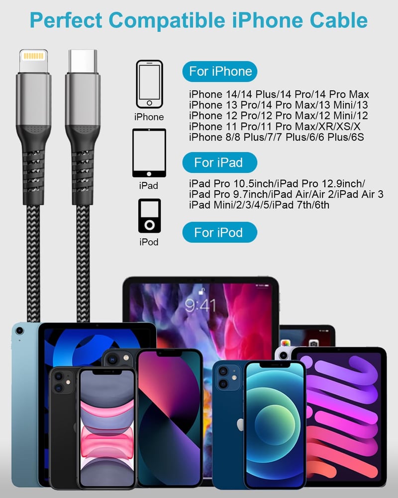 KINPEE USB-C to Lightning kábel 1m + 2m MFi tanúsított gyors töltés iPhone iPad
