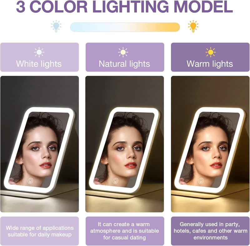 Kintion LED Sminkespegel 360° Forgó Asztali Tükör 3 Színű Világítással