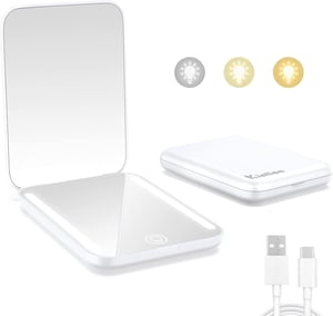 Cestovné LED kozmetické zrkadlo Kintion - 3 teploty farieb, stmievateľné - biele