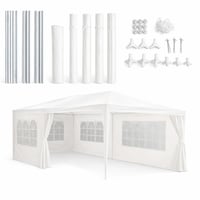 Foișor de grădină Kinzo 3x6 m, cu 6 pereți laterali, pereți laterali cu ferestre, înălțime la coamă 2,5 m, cort de petrecere impermeabil și rezistent la UV, alb 1