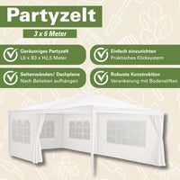 Foișor de grădină Kinzo 3x6 m, cu 6 pereți laterali, pereți laterali cu ferestre, înălțime la coamă 2,5 m, cort de petrecere impermeabil și rezistent la UV, alb 10