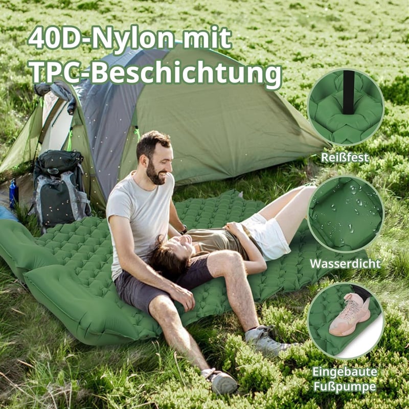 KioGro Önfelfújó Kempingmatrac 2 Személyes, Lábpumpa, Integrált Párna, Vízálló 120x190cm