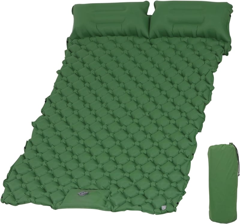 KioGro Önfelfújó Kempingmatrac 2 Személyes, Lábpumpa, Integrált Párna, Vízálló 120x190cm