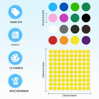 Kiperline farebné okrúhle nálepky 10 mm 10 400 ks, značkovacie bodové nálepky, do kancelárie, školy, kalendára, na označovanie kariet, 16 farieb 3