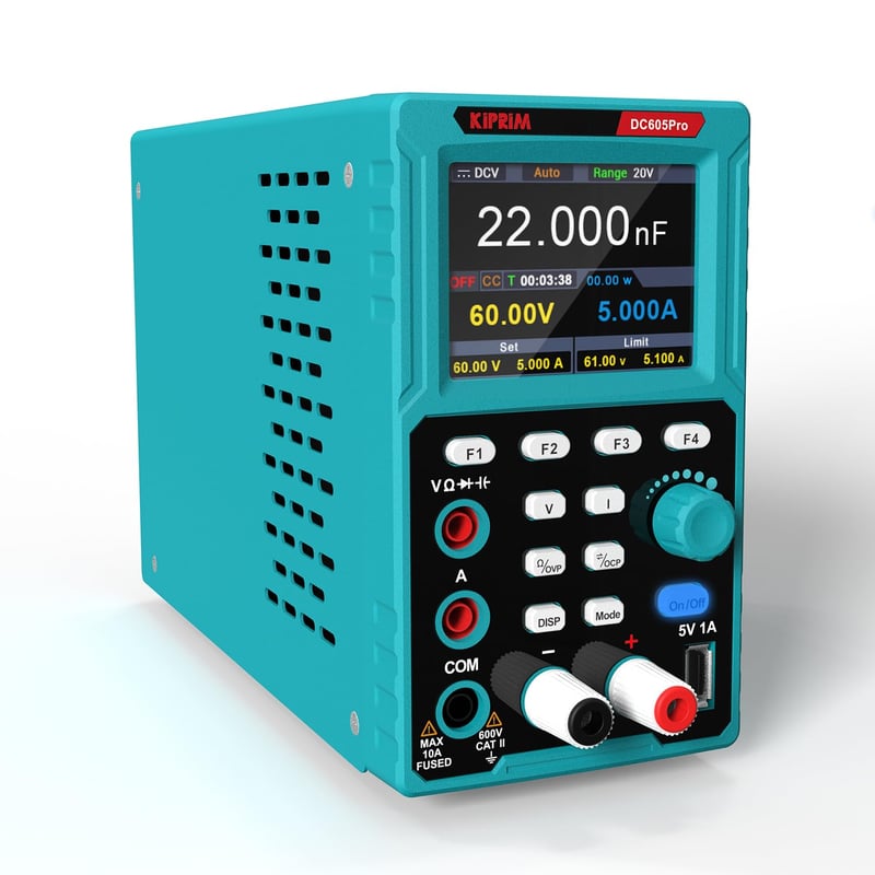Kiprim DC605Pro 2-in-1 laboratóriumi tápegység multiméteres funkcióval, 0-60V, 0-5A, adattárolás