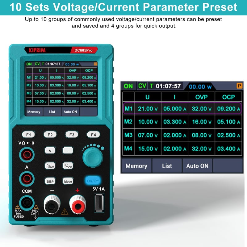 Kiprim DC605Pro 2-in-1 laboratóriumi tápegység multiméteres funkcióval, 0-60V, 0-5A, adattárolás
