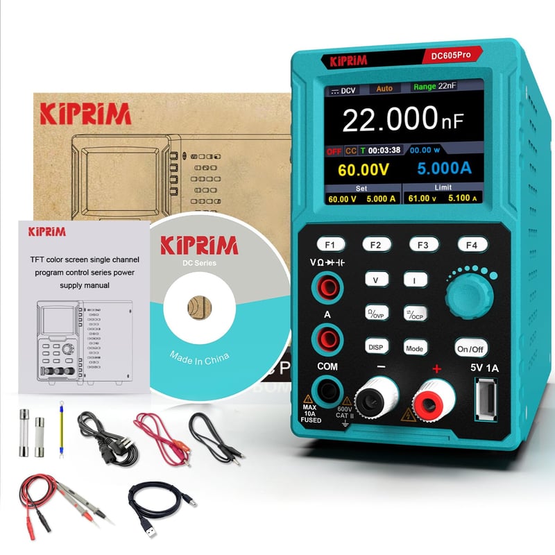 Kiprim DC605Pro 2-in-1 laboratóriumi tápegység multiméteres funkcióval, 0-60V, 0-5A, adattárolás