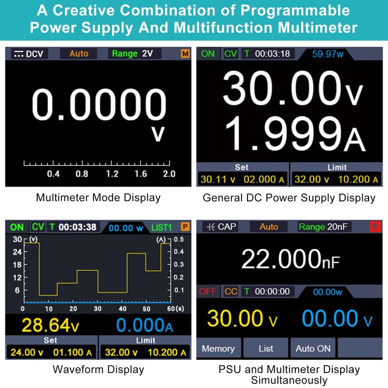 Kiprim DC605Pro 2-in-1 laboratóriumi tápegység multiméteres funkcióval, 0-60V, 0-5A, adattárolás