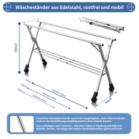 Uscător de rufe pliabil Kiseely 240 cm, suport din oțel inoxidabil pentru interior și exterior cu 24 de cârlige și 12 cleme, 160 cm 4