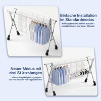 Uscător de rufe pliabil Kiseely 240 cm, suport din oțel inoxidabil pentru interior și exterior cu 24 de cârlige și 12 cleme, 160 cm 5