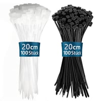 Kisstta 200 kom višekratnih vezica za kabele, crne i bijele, otporne na UV zračenje, 200 mm x 3,6 mm, najlon, za industrijsku i vrtnu upotrebu 1