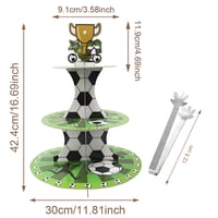 Suport pentru tort Kisstta cu 3 niveluri, tematică fotbal, cu clește pentru zahăr, stand din carton pentru brioșe de aniversare, decorațiune de masă, decor pentru petreceri, verde 2