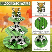 Suport pentru tort Kisstta cu 3 niveluri, tematică fotbal, cu clește pentru zahăr, stand din carton pentru brioșe de aniversare, decorațiune de masă, decor pentru petreceri, verde 6