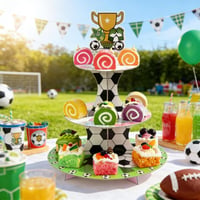 Suport pentru tort Kisstta cu 3 niveluri, tematică fotbal, cu clește pentru zahăr, stand din carton pentru brioșe de aniversare, decorațiune de masă, decor pentru petreceri, verde 3