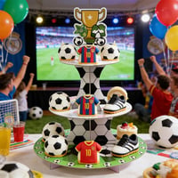 Suport pentru tort Kisstta cu 3 niveluri, tematică fotbal, cu clește pentru zahăr, stand din carton pentru brioșe de aniversare, decorațiune de masă, decor pentru petreceri, verde 4